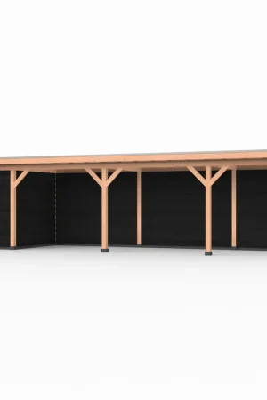 Douglas overkapping, 1200 x 250, met schuur en achterwand, Westwood Comfort Zwart Nieuw